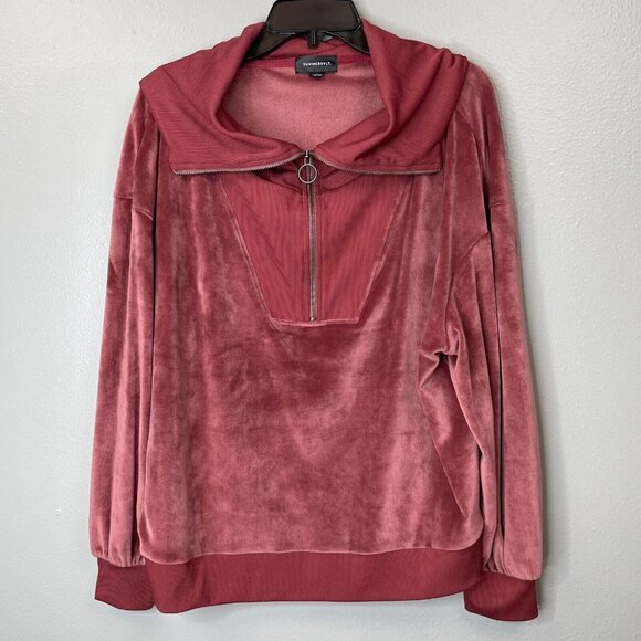 Summersalt Velvet Top Womens Large  Dark Dusty Pink Funnel Zip Neck Long Sleeve - Picture 1 of 11